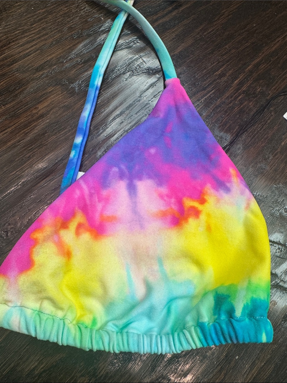 Onia Tie-Dye Triangle Bikini Top in Multicolor (Blue, Yellow, Pink, Green) - Picture 2 of 5